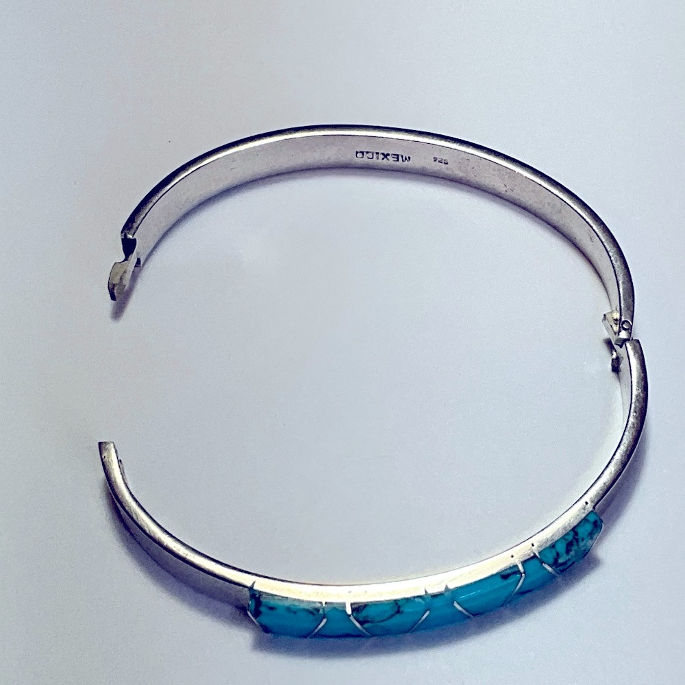 Turquoise Solid Sterling Silver Hinged Locking Br… - image 5